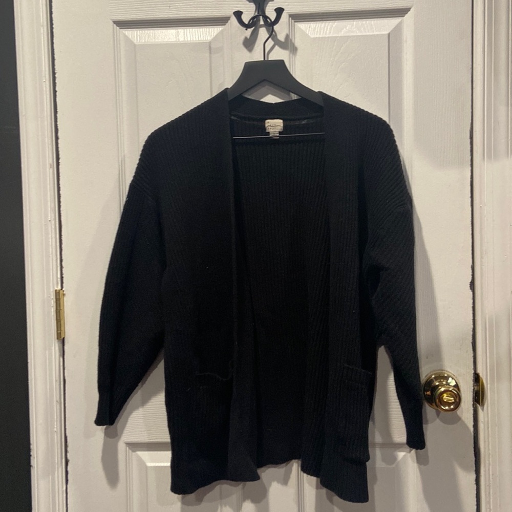 Large open front black cardigan